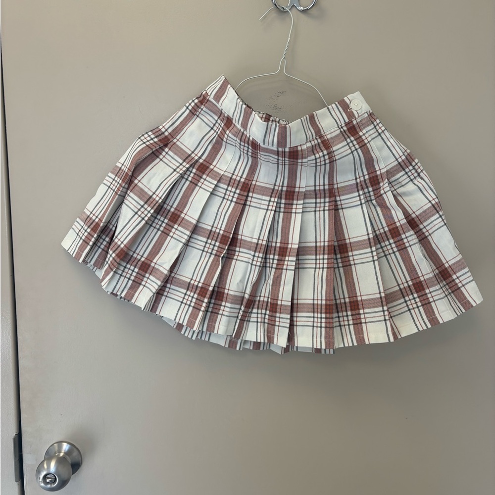 Aerie Cream and Brown Mini Skater Skirt with Pleated Design for Casual Style